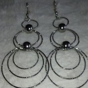 Three Layered Silver Ringed Earrings